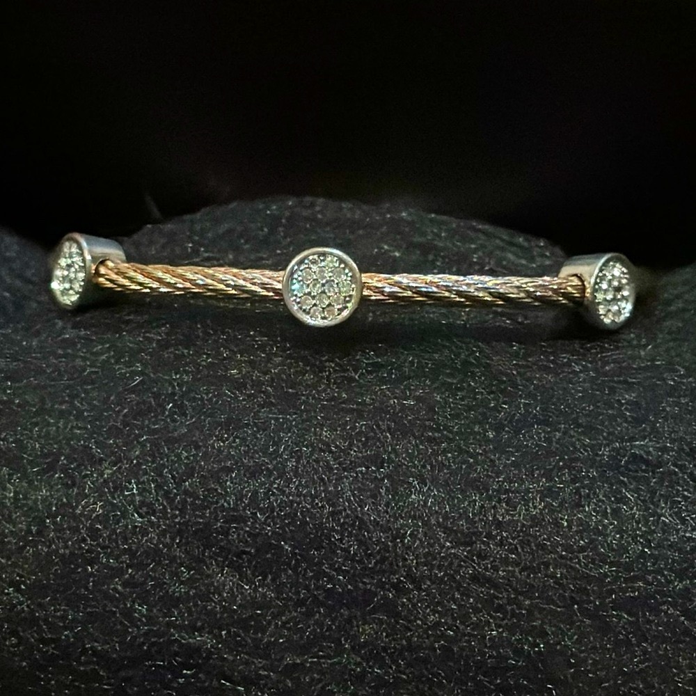 Magnetic fashion bangle bracelet pink gold tone 7” and cz circle design